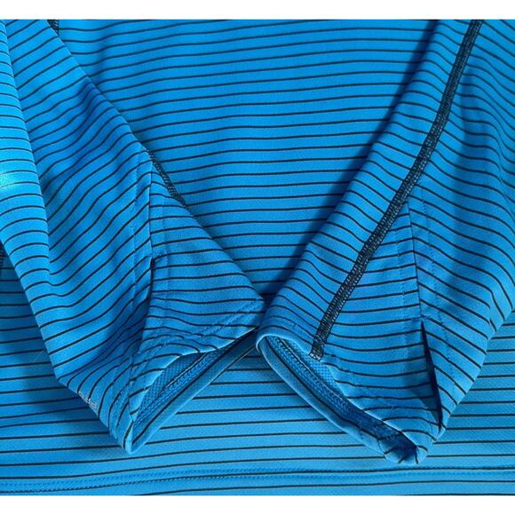 Eddie Bauer Free Heat Pro Quarter Zip Blue Gray Striped Medium Thumb Holes - Picture 6 of 9